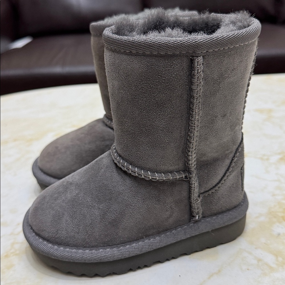 UGG Kids Grey Suede Classic Short Boots - Picture 2 of 3